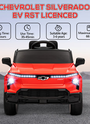 12V Chevrolet Silverado EV RST Licensed Kids Electric Car with Parent Remote Control, Spring Suspension, Red