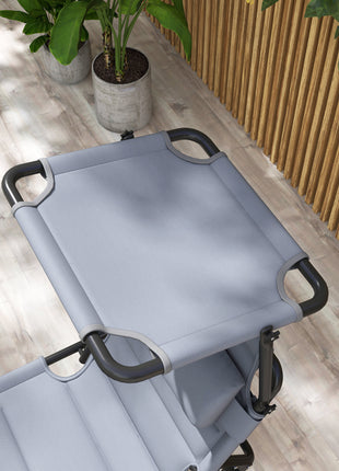 2 Pcs Outdoor Lounge Chair, 4 Position Adjustable Backrest, Folding, Cushioned w/ Sun Shade Roof & Pillow, Gray