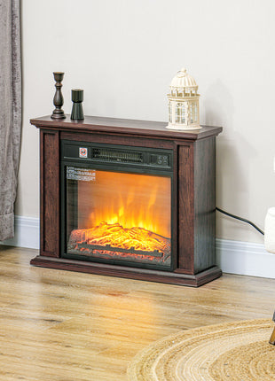 26" Freestanding Electric Fireplace with Mantel, 1400W Replaceable Fireplace Insert Heater with 3D Flame Effect, Brown