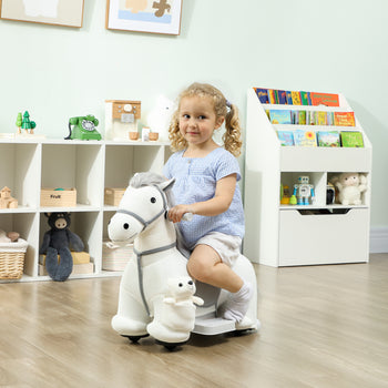 6V Ride On Horse, Battery Powered Ride on Toy, Electric Kids Riding Pony with Bear Toy, Music for Aged 1.5-5 Years