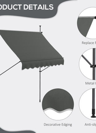 8' x 4' Manual Retractable Awning, Non-Screw Patio Awning, UV Resistant for Window or Door, Dark Gray