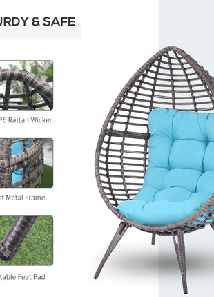 Rattan Egg Chair with Cushion, Sky Blue