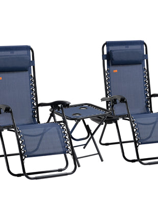 Zero Gravity Chair Set with Side Table, Folding Reclining Chair with Cupholders & Pillows, Adjustable Lounge Chair for Pool, Backyard, Lawn, Beach, Blue
