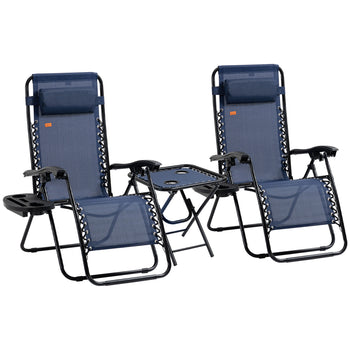 Zero Gravity Chair Set with Side Table, Folding Reclining Chair with Cupholders & Pillows, Adjustable Lounge Chair for Pool, Backyard, Lawn, Beach, Blue