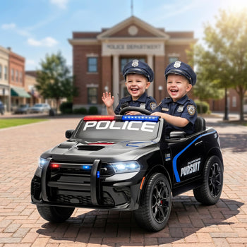 Licensed Dodge Ride On Police Car for Kids with 2 Seater, Remote, Suspension, Flashing Lights, Siren for Ages 3-6, Black