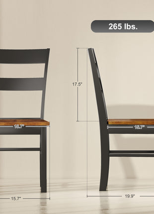 Farmhouse Dining Table Chairs, Set of 2 Rubber Wood Kitchen Table Chairs with Open Back for Living Room, Black