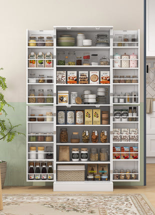 65" Kitchen Cabinet, Kitchen Pantry Cabinet with 4 Doors and 16 Door Shelves for Dining Room, White