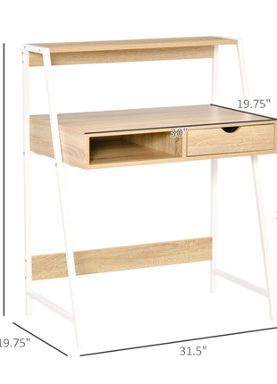 Home Office desk, Computer Desk for Small Spaces, Study Table with Drawer and Storage Shelves, Natural