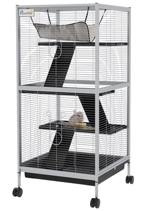 45" H Rolling Small Animal Cage with Hammock, Ferret Cage, Chinchilla Cage, Pet Habitat with 6 Doors, Removable Tray