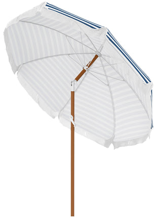 7 x 7 ft Outdoor Umbrella with Tilt, Vent, Patio Market Table Umbrella Parasol with Fringed Ruffles and Flounce, Blue
