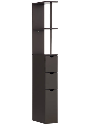 54" Tall Bathroom Storage Cabinet, Freestanding Linen Tower with 2-Tier Shelf and Drawers, Narrow Side Floor Organizer, Brown