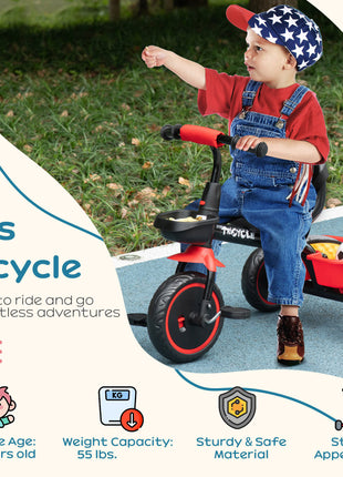 Tricycle for Toddlers Age 2-5 with Adjustable Seat, Toddler Bike with Storage Baskets for Girls and Boys, Red