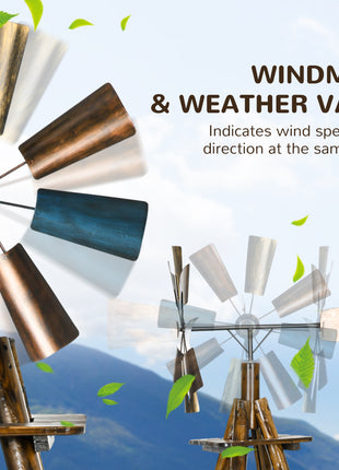 Windmill Weather Vane, Wind Vane with Bottom Shelf, Steel Windmill Head, Stained Wood