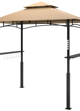 8' x 5' Outdoor Grill Gazebo, Barbecue Gazebo Shelter with LED Light, 2 Side Shelves, Hooks, Bottle Opener, Dark Brown