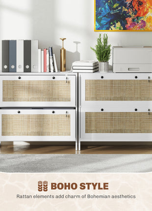 Lockable Filing Cabinet, Boho 2 Drawer File Cabinet with Adjustable Hanging Bar for Letter, A4 and Legal Size, White