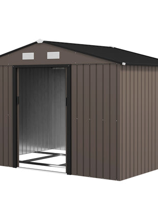 Outdoor Shed Garden Storage Shed Tool Storage Building with 4 Vents and 2 Sliding Doors, 9 x 6 FT, Brown