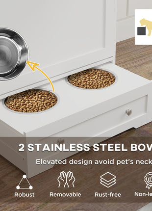 Dog Feeding Station with Two Storage Cabinets, 2 Elevated Dog Bowls, Side Hooks, Anti-tip Kit, for Feeding & Watering