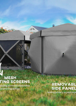 12' x 12' Hexagonal Pop Up Gazebo Canopy Tent with 5 Sidewalls, Outdoor Canopy Shelter with Carry Bag, Dark Gray