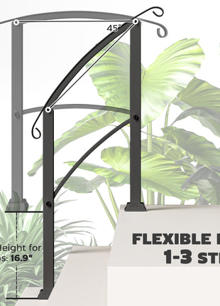 1-3 Step Metal Handrails for Outdoor Steps, Porch Deck Stair Railing with Installation Kit for Concrete Steps, Black