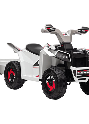 6V Electric Toy Car with Back Trailer, Forward Backward, Wear-Resistant Wheels for Ages 18-36 Months, White