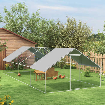 Large Chicken Coop Metal Chicken Run for Chickens with Waterproof and Anti-UV Cover, Spire Shaped Walk in Fence Cage Hen House for Outdoor and Yard Farm Use, 1.3" Dia, 9.8' x 26.2' x 6.4'
