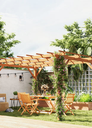 10' x 13' Wood Pergola, Outdoor Gazebo Grape Trellis with Stable Structure for Climbing Plant Support, Dark Brown