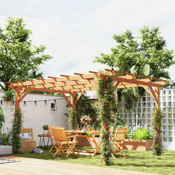 10' x 13' Wood Pergola, Outdoor Gazebo Grape Trellis with Stable Structure for Climbing Plant Support, Dark Brown