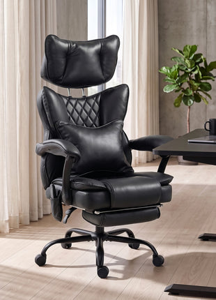 High Back Vibration Massage Office Chair, Heated Reclining PU Leather Computer Chair with Headrest, Black