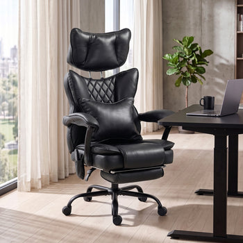 High Back Vibration Massage Office Chair, Heated Reclining PU Leather Computer Chair with Headrest, Black