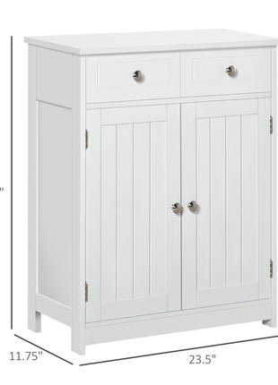 Freestanding Bathroom Floor Cabinet, Wooden Bathroom Cabinet with 2 Doors, 2 Drawers and Adjustable Shelf, White