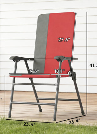 Folding Patio Chairs Set of 2, Padded High Back Lawn Camping Chairs with Armrests, 600D Oxford Fabric, Red