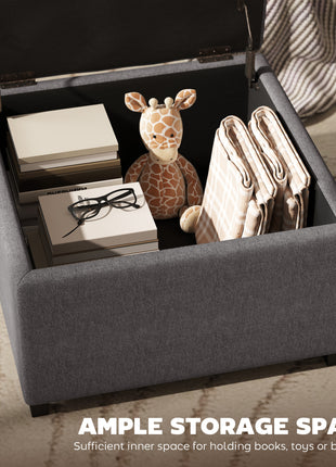 Round Storage Ottoman Bench, Button Tufted Ottoman with Flip Top for Living Room, Entryway and Bedroom, Gray
