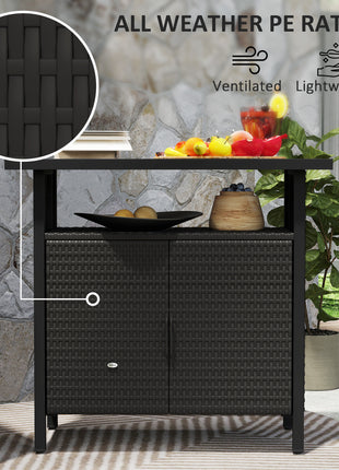 Outdoor Pool Towel Storage Cabinet Organizer, Outdoor Bar Table with Shelf and Cabinet, Pool Towel Holder Pool Valet with Weather-Resistant PE Rattan and Steel Frame, Espresso