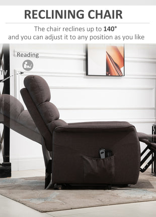 Power Lift Assist Recliner Chair for Elderly with Remote Control, Linen Fabric Upholstery, Brown