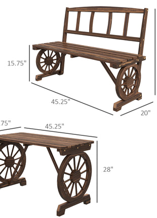 Patio Table and Chairs for 4 People, Wagon Wheel Design, Outdoor Furniture Set for Backyard, Garden, Carbonized