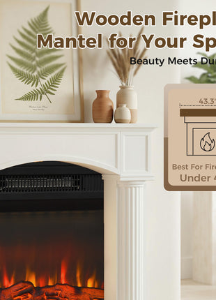 Modern Fireplace Mantel, Freestanding Fireplace Surround for Electric Fireplaces, 43.3" W x 39.8" H, White