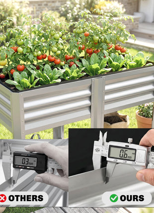 Raised Garden Bed Galvanized Steel, Elevated Planter Box with Storage Shelf, Bed Liner, 31.5" High, Silver