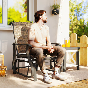 Outdoor Glider Chair Patio Glider Swing Chair with Mesh Seat, Steel Frame for Backyard, Garden, Porch, Light Mixed Brown