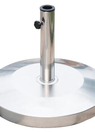 55lb Round Stainless Steel Outdoor Patio Umbrella Stand Base with Heavy Cement Bottom & Mirror Finish