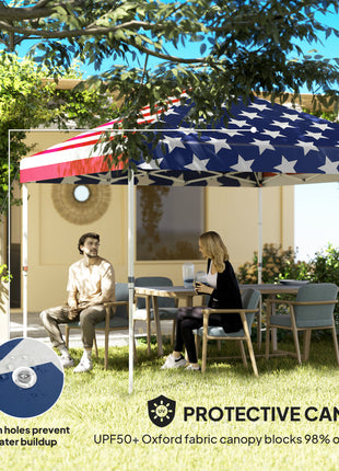 10' x 10' Pop Up Canopy Tent w/ Sidewall, Height Adjustable Instant Sun Shelter w/ Storage Pockets, American Flag Print