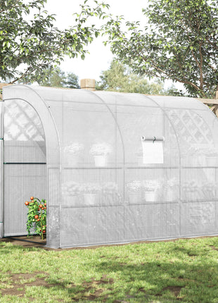 10' x 5' x 7' Outdoor Walk-In Greenhouse, Plant Nursery with Zippered Doors, PE Cover and 3 Wire Shelves, White