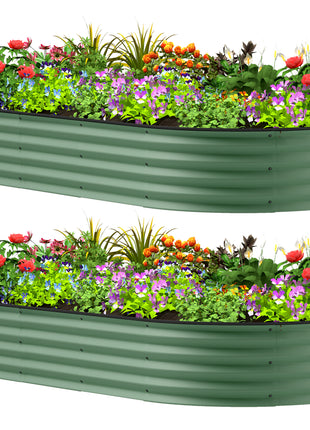 7' x 3' x 1' Raised Garden Bed Set, 2PCS Raised Beds for Gardening with Metal Plant Stakes, Green