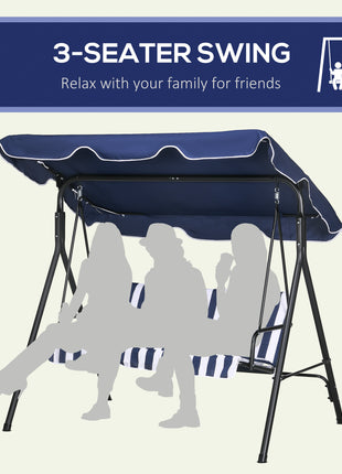3-Seat Outdoor Patio Swing Chair with Cushion, Steel Frame Stand, Adjustable Tilt Canopy for Patio, Garden, Dark Blue