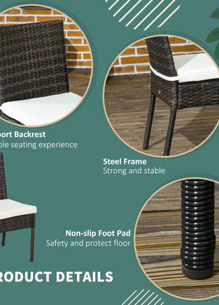 4 PE Rattan Outdoor Dining Chairs with Cushions, Patio Wicker Dining Chairs with Backrest, Brown