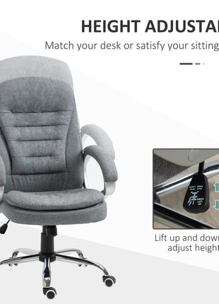 High Back Home Office Chair Executive Computer Chair with Adjustable Height, Upholstered Thick Padding Headrest and Armrest - Grey