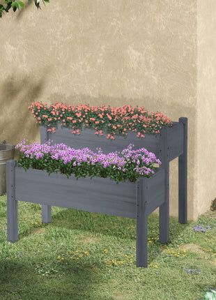 34"x34"x28" Raised Garden Bed 2-Tier Wooden Planter Box for Backyard, Patio to Grow Vegetables, Herbs and Flowers, Gray
