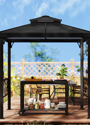 Outside Porch BBQ Cooking Pergola Canopy with 6 Hooks for Utensils and Double Venting Roof, Coffee