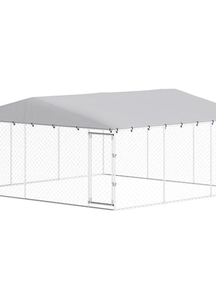 15' x 15' x 7' Dog Kennel Outdoor for Small Medium Large Dogs with Waterproof Roof, Silver