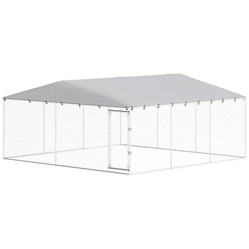 15' x 15' x 7' Dog Kennel Outdoor for Small Medium Large Dogs with Waterproof Roof, Silver