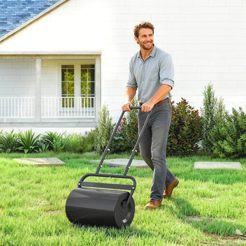 20-Inch Push/Tow Behind Lawn Roller Filled with 10 Gal Water or Sand for Flattening Sod in the Garden, Black